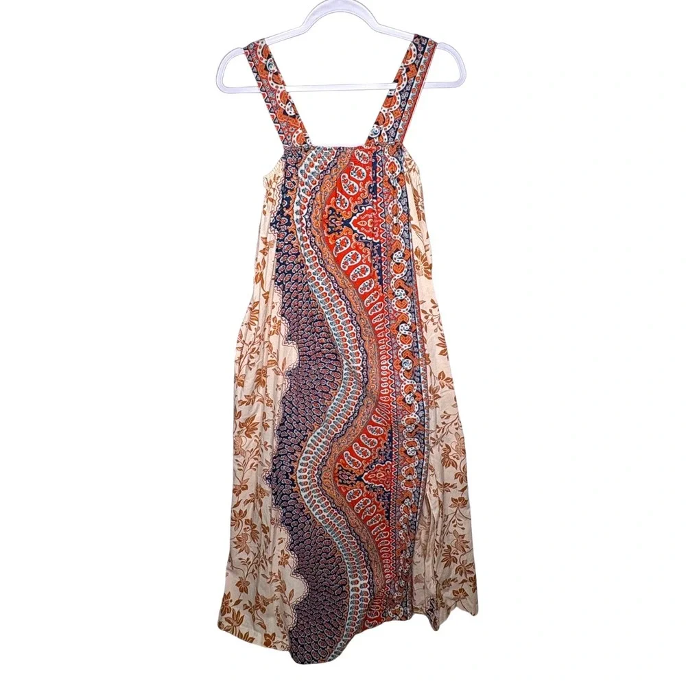 Vtg Miss Elaine Floral Maxi Dress Psychedelic Orange Brown 70s Bohemian Mod L - Picture 1 of 6